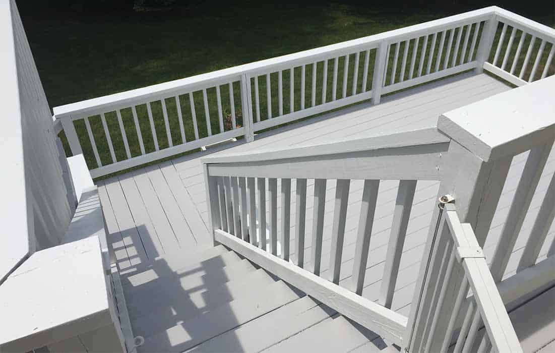 Refinished multilevel deck and stairs in Grafton, MA.